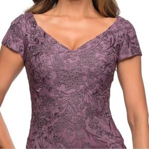 La Femme Embellished Lace Gown Dusty Lilac